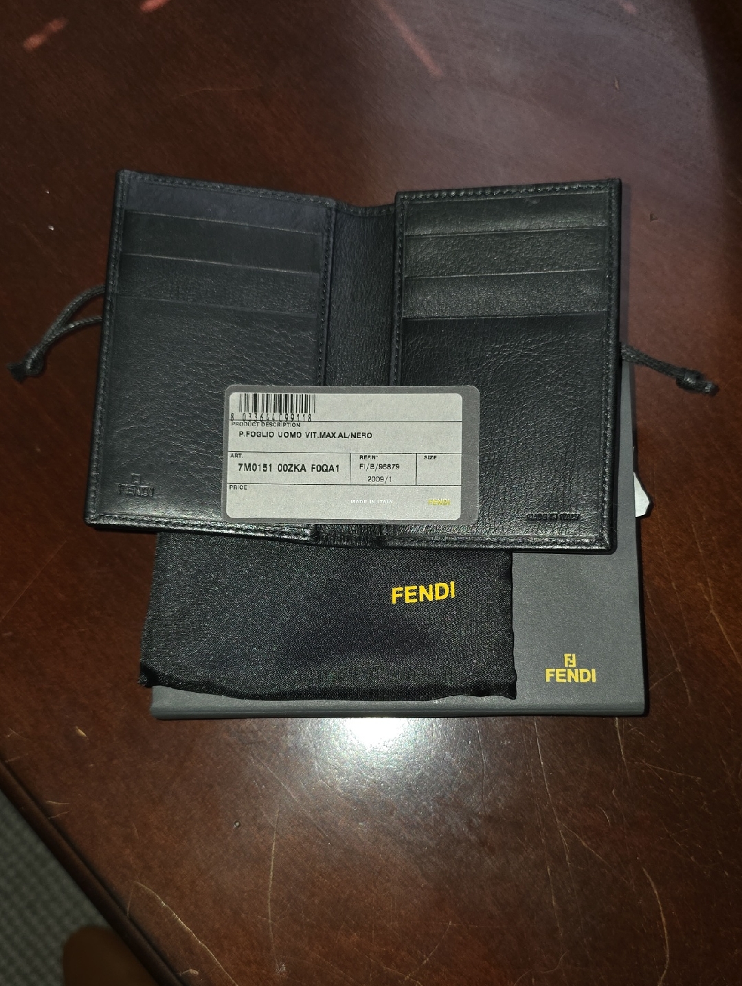 Fendi Black Leather Card Holder With Gold Logo Accents